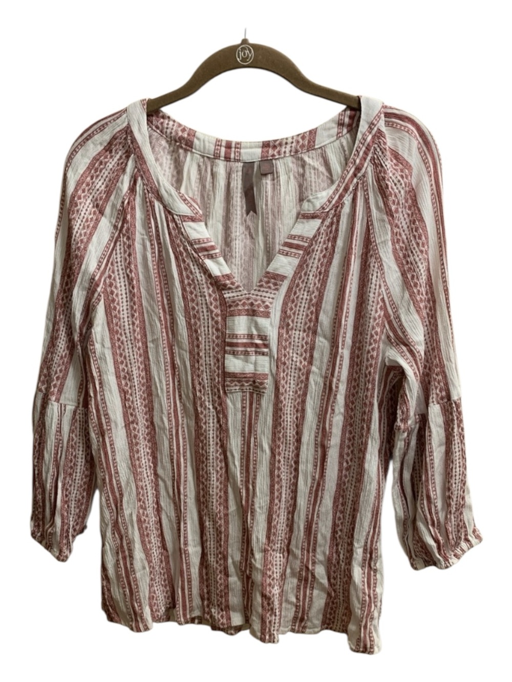 Brina & Em Red and White Striped Boho Gauzy Large Beach Top Prairie 3/4 Sleeves